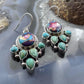 Sterling Silver Southwestern Style Turquoise & Pink Dahlia Dangle Earrings For Women