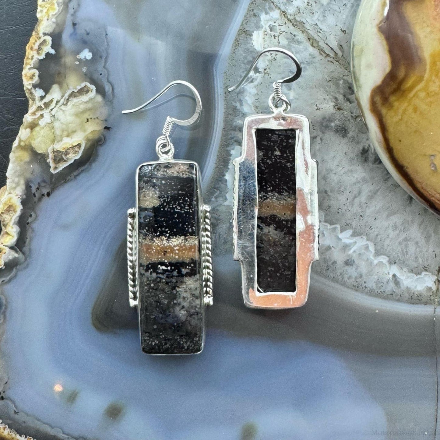 Sterling Silver Southwestern Style Rectangle Honey Dendrite Dangle Earrings For Women