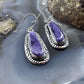 Native American Sterling Silver Charoite Decorated Dangle Earrings For Women