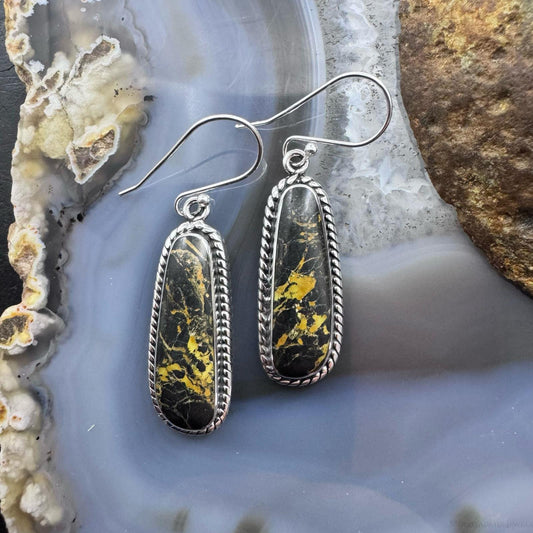 Native American Sterling Silver Blackjack Decorated Dangle Earrings For Women #1