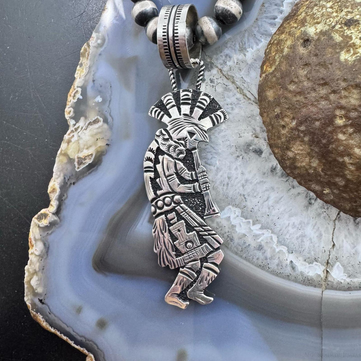 Richard Singer Native American Sterling Silver Overlay Kokopelli Dancer Unisex Pendant