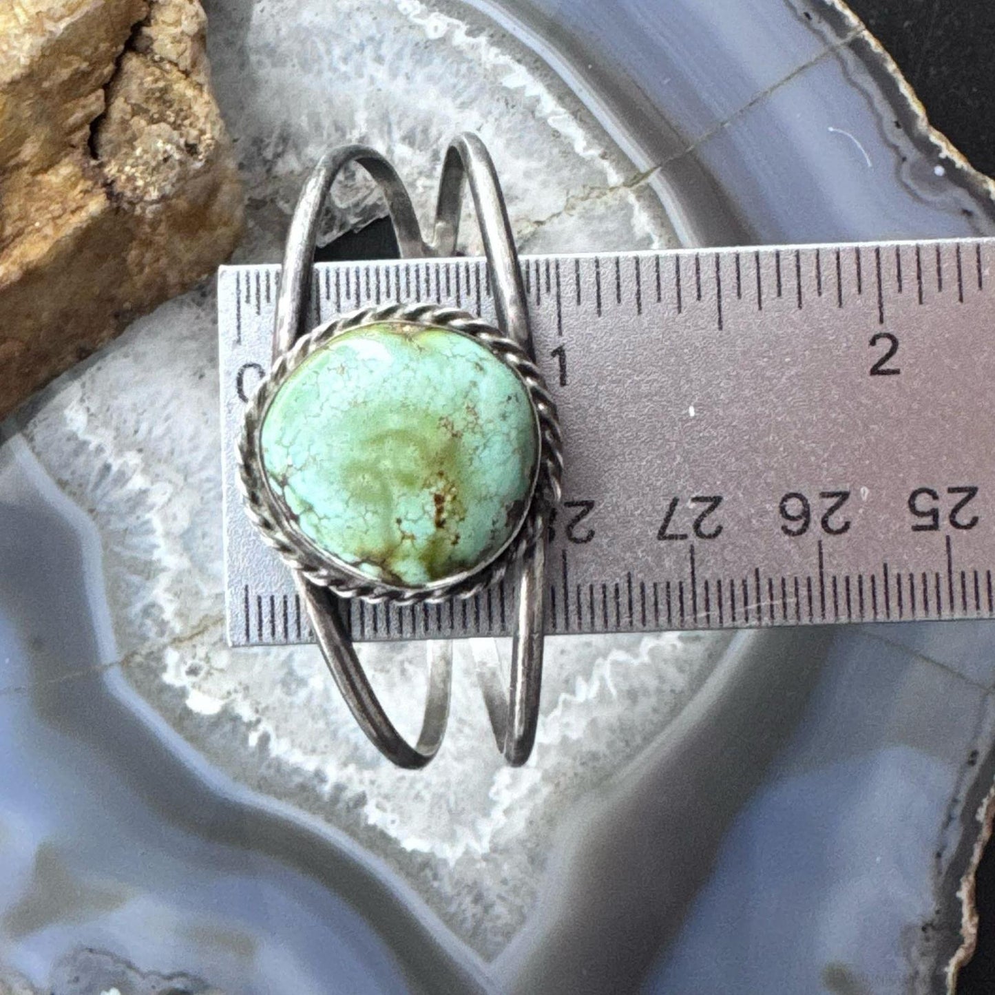 Vintage Native American Sterling Silver Rounded Turquoise Split Shank Bracelet For Women