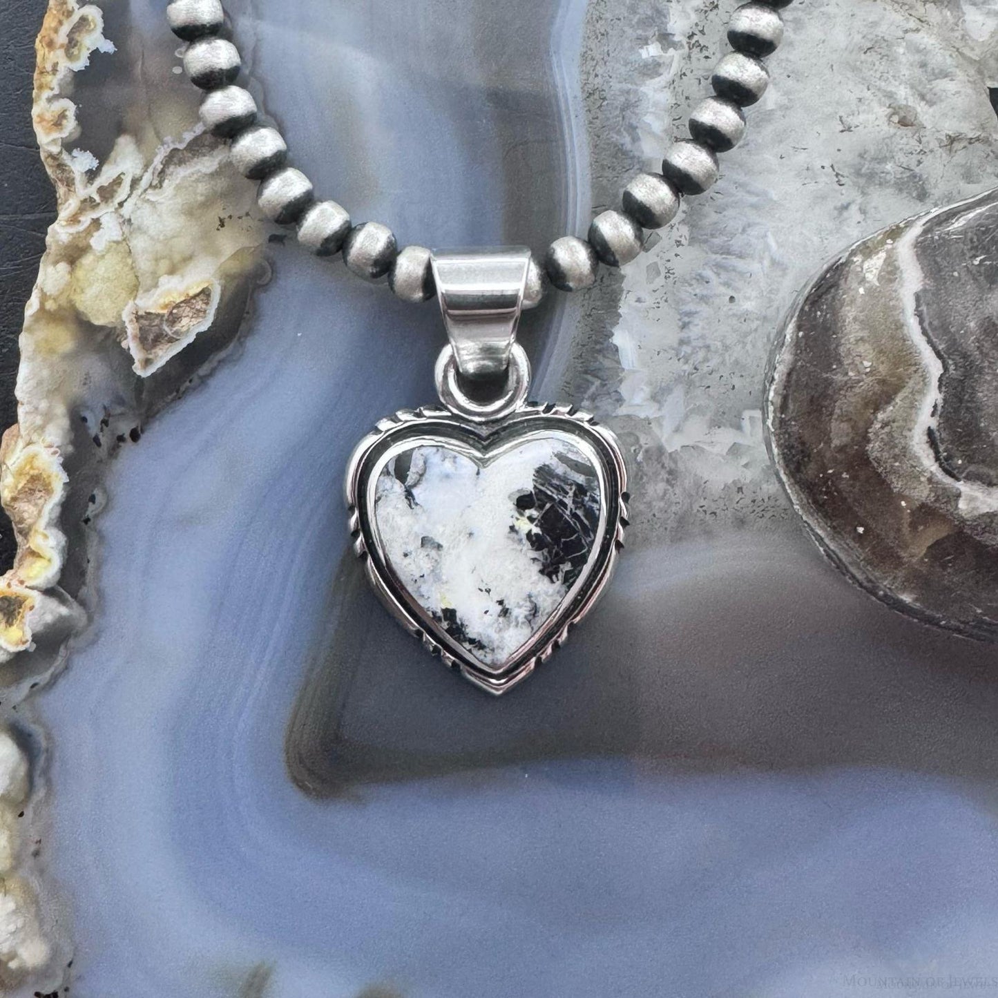 Native American Sterling Silver White Buffalo Decorated Heart Pendant For Women