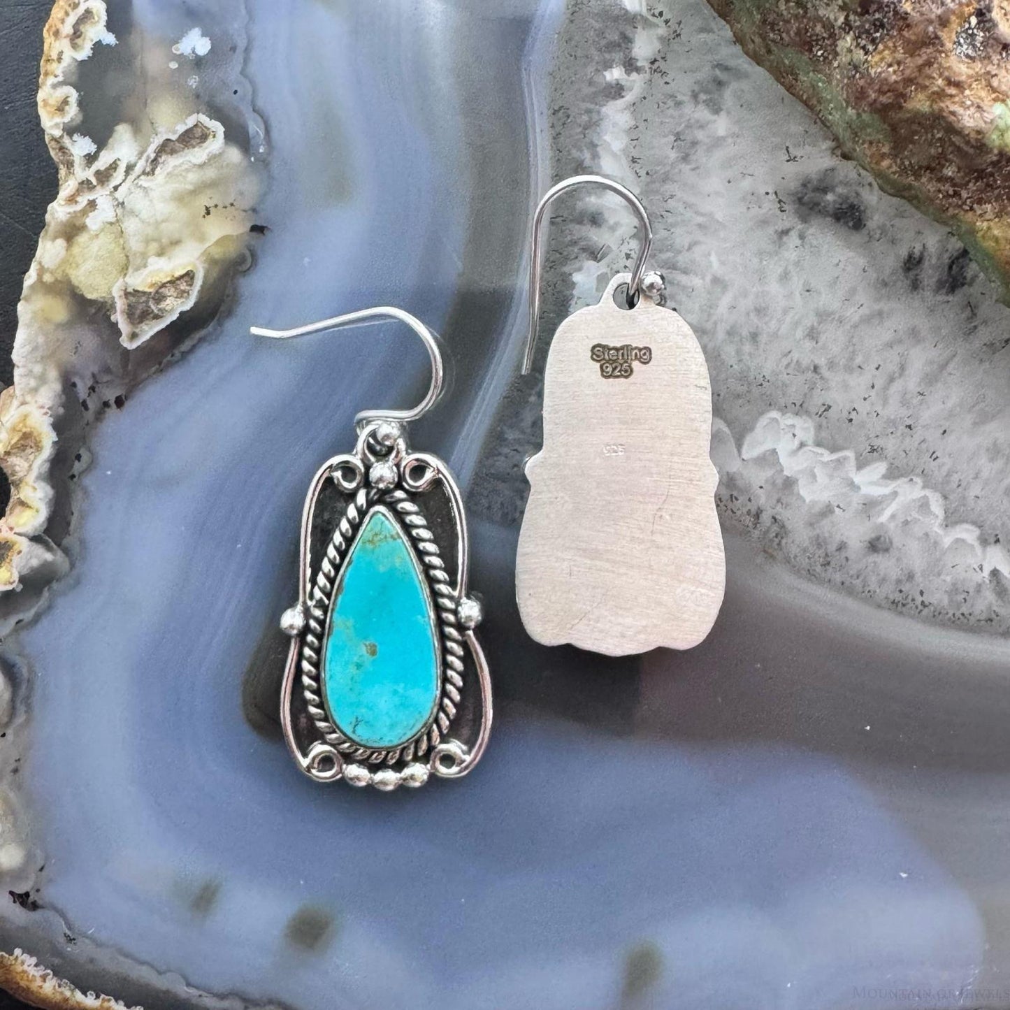 Sterling Silver Southwestern Style Teardrop Turquoise Dangle Earrings For Women