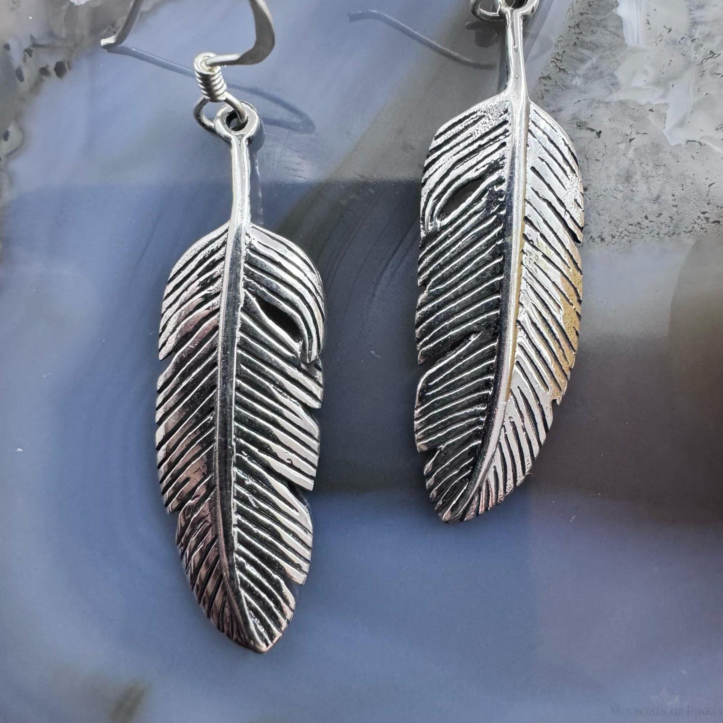 Sterling Silver Southwestern Style Feather Decorated Dangle Earrings For Women