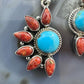 Sterling Silver Southwestern Style Turquoise/Coral Half-flower Cluster Dangle Earrings For Women