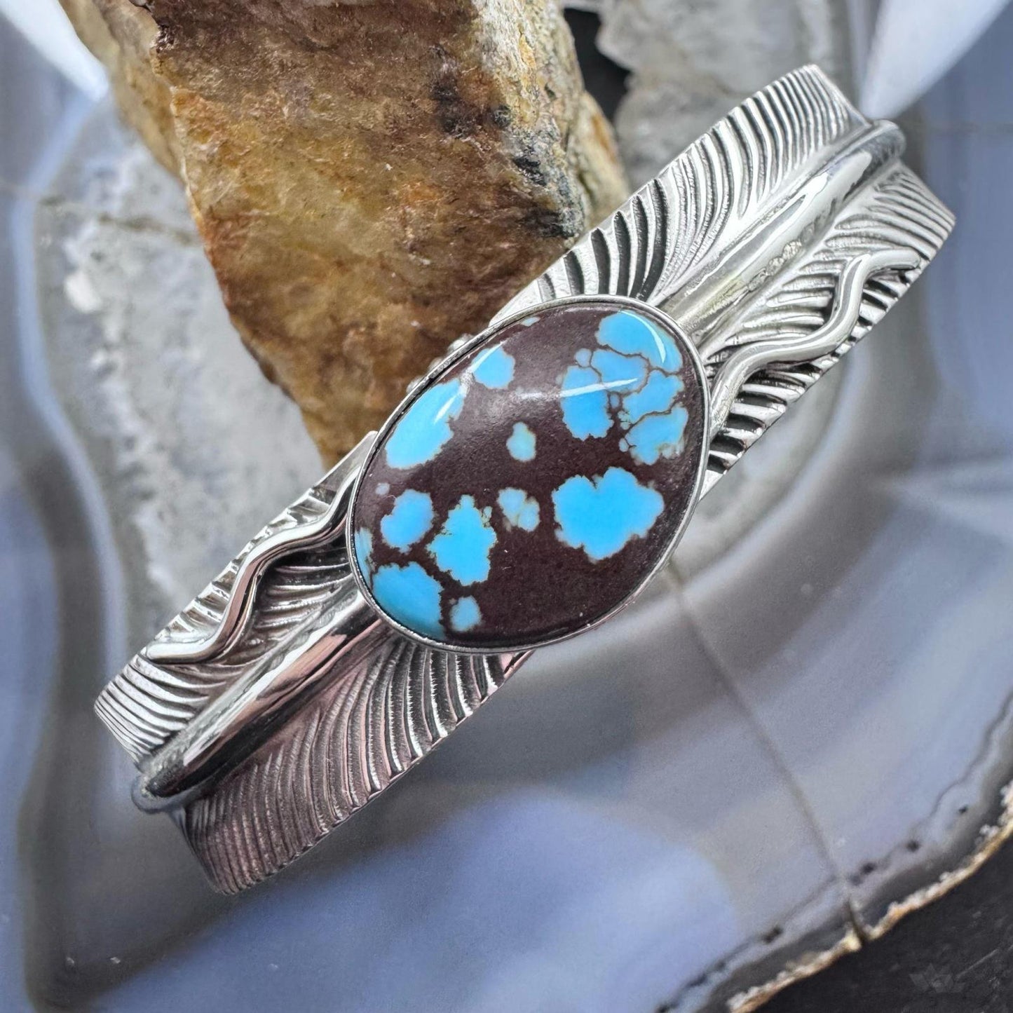 Koby Martinez Native American Sterling Silver Egyptian Turquoise Bracelet For Women