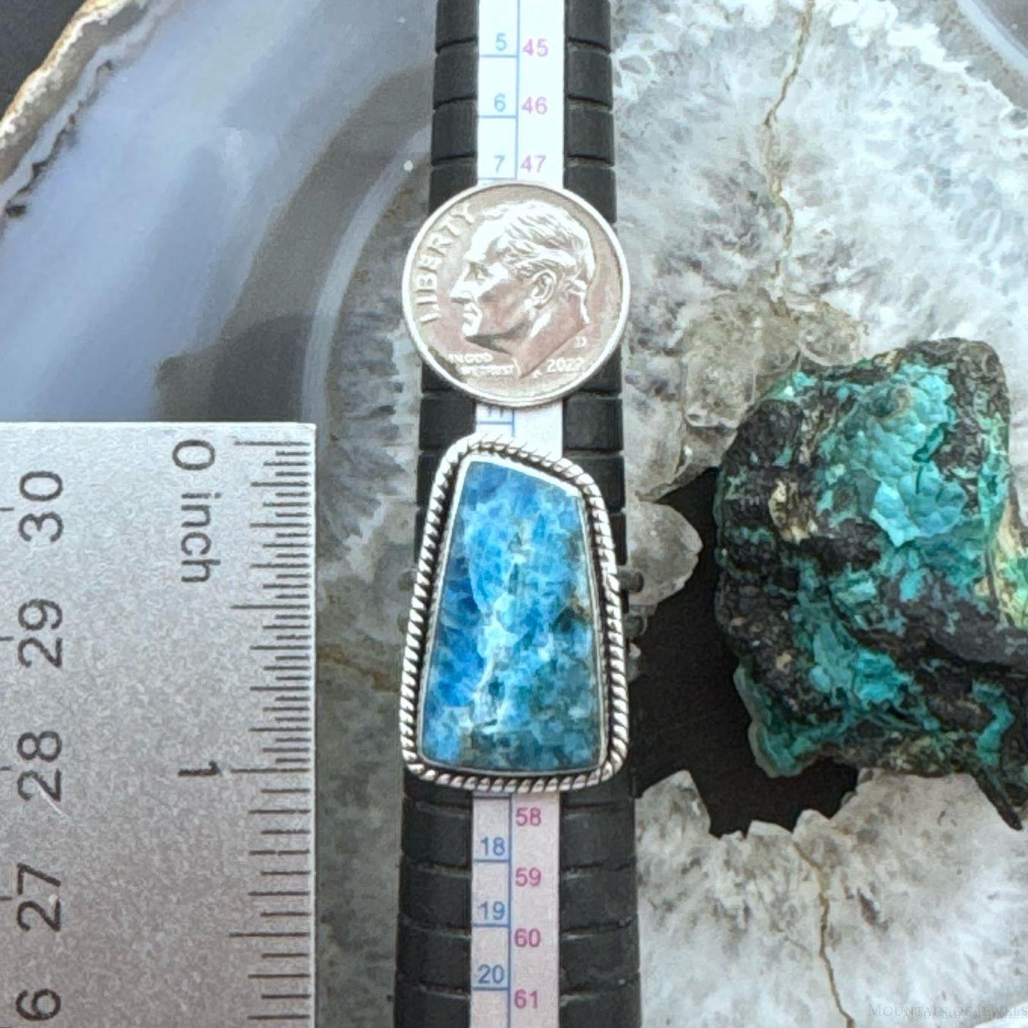 Sterling Silver Southwestern Style Trapeze Blue Apatite Ring Size 7 For Women