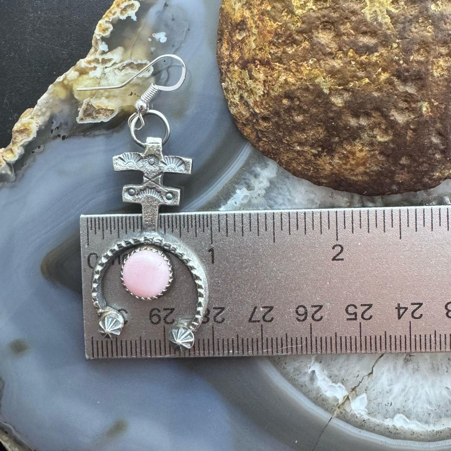 Eva & Linberg Billah Sterling Silver Sandcast Pink Conch Cross Dangle Earrings For Women