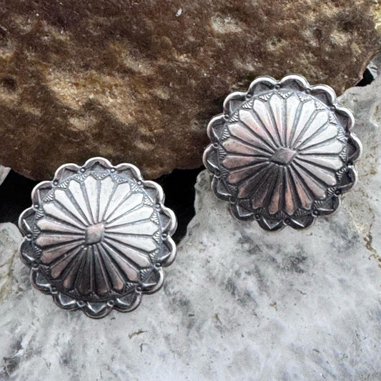 Sterling Silver Repousse Concho Stud Earrings For Women