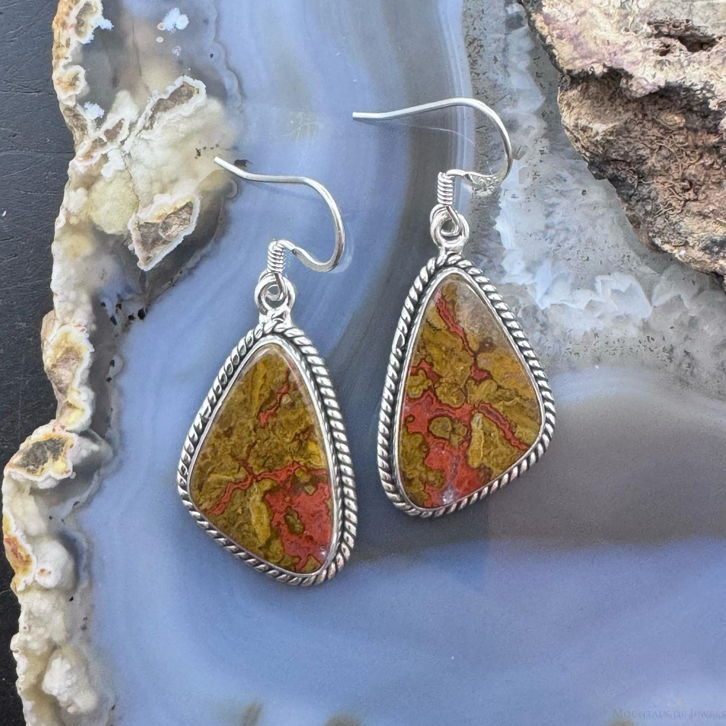 Sterling Silver Southwestern Style Moroccan Seam Agate Dangle Earrings For Women