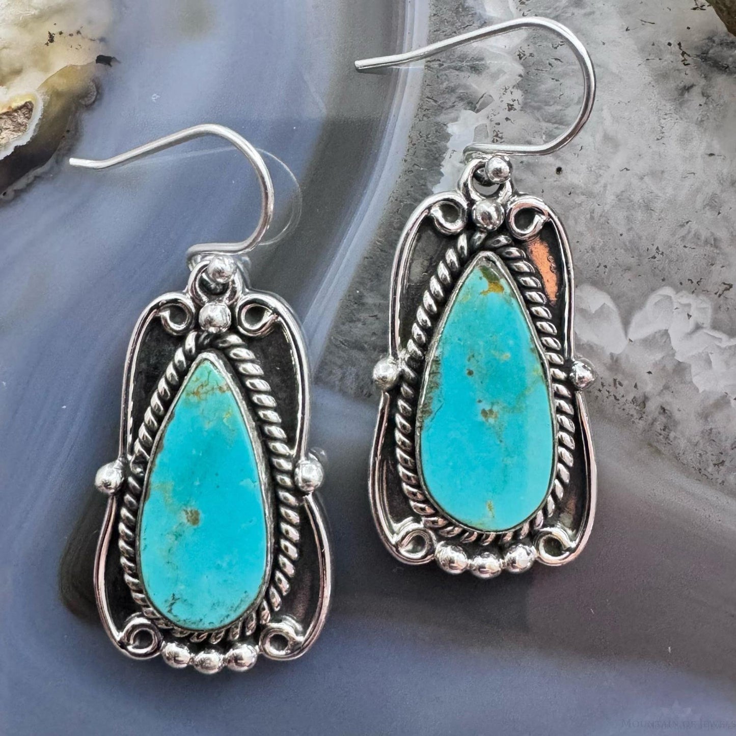 Sterling Silver Southwestern Style Teardrop Turquoise Dangle Earrings For Women