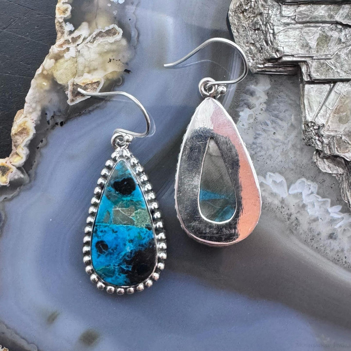 Sterling Silver Southwestern Style Teardrop Shattuckite Dangle Earrings For Women