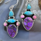 Sterling Silver Southwestern Style Turquoise, Pink & Purple Dahlia Dangle Earrings For Women