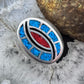 Vintage Native American Sterling Silver Turquoise & Coral Chip Inlay Shield Ring Size 10 For Mem