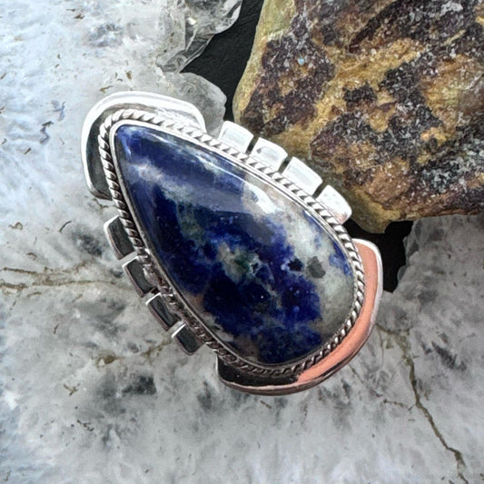 Sterling Silver Southwestern Style Teardrop Sodalite Decorated Ring Size 7 For Women