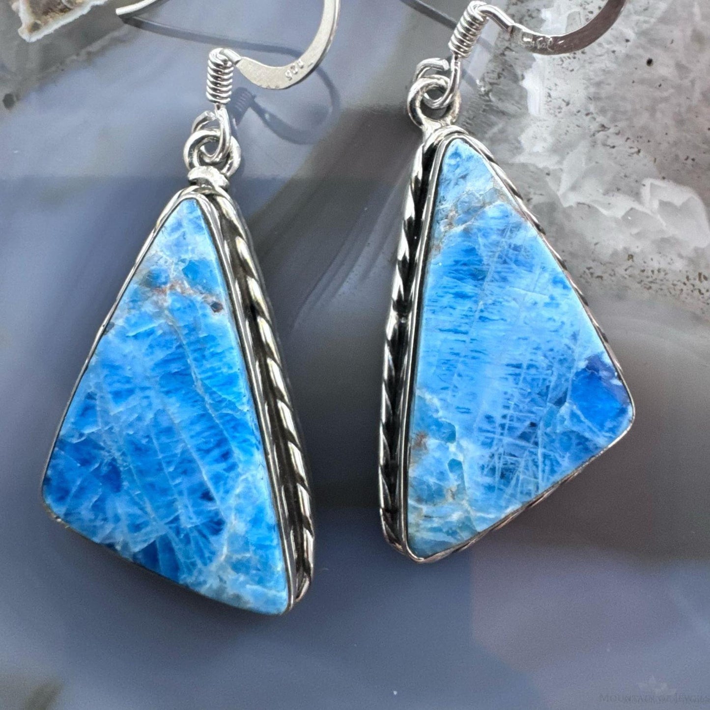 Sterling Silver Southwestern Style Triangle Blue Apatite Dangle Earrings For Women #1