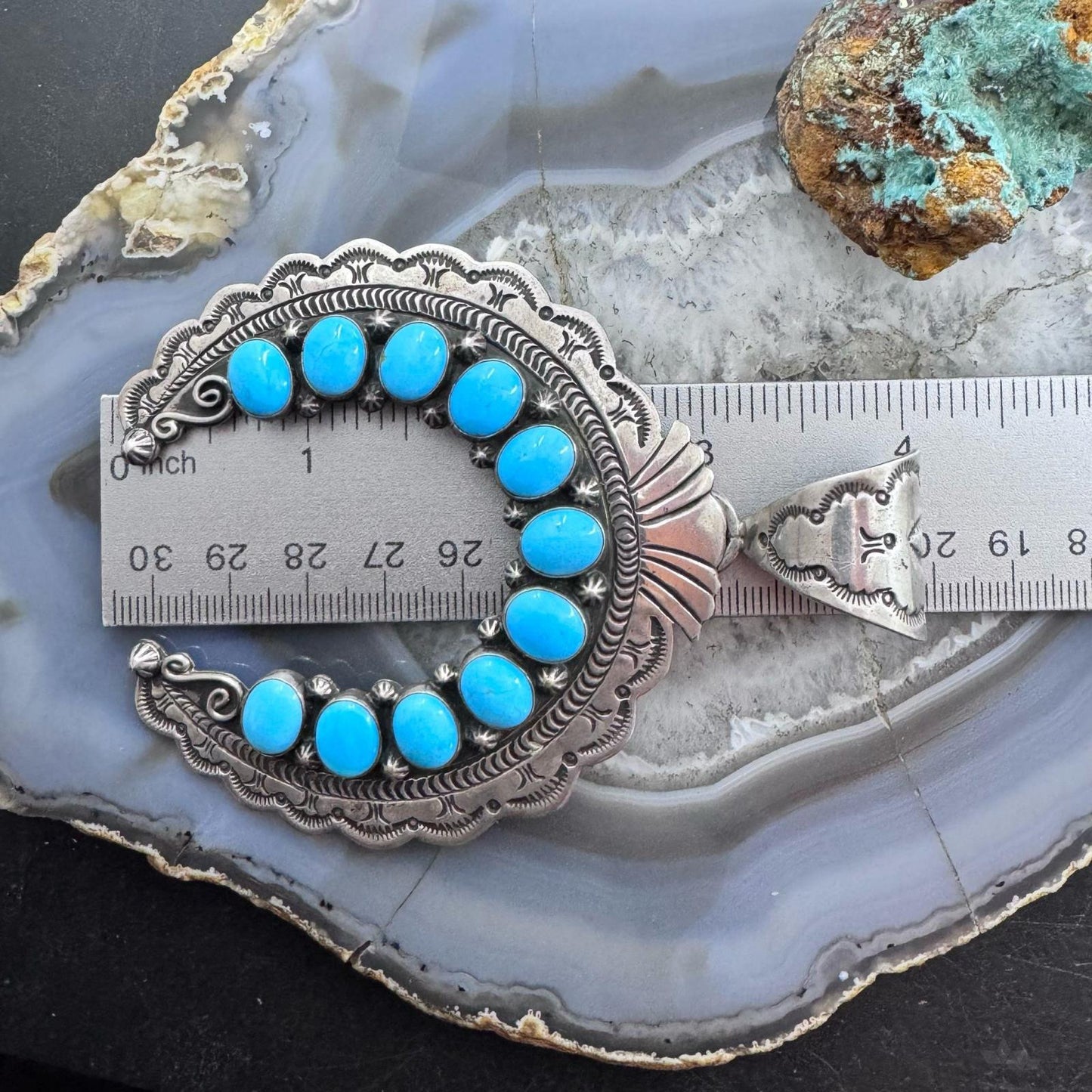 Vintage Signed Native American Sterling Silver Sleeping Beauty Turquoise Unisex Naja Pendant