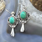 Sterling Silver Southwestern Style Oval Turquoise Squash Blossom Dangle Earrings For Women