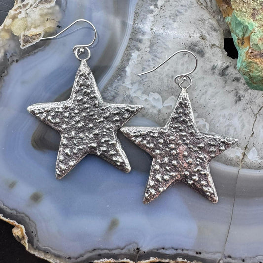 Cheyenne Custer Sterling Silver Tufa Cast Stars Dangle Earrings For Women