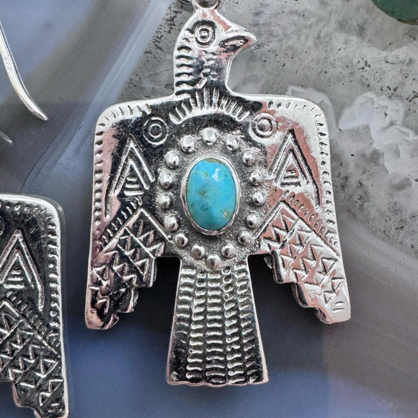 Sterling Silver Southwestern Style Turquoise Thunderbird Dangle Earrings For Women