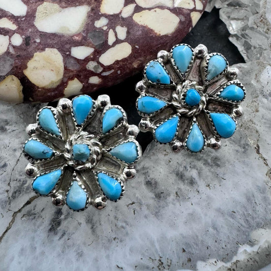 Native American Sterling Silver Turquoise Cluster Stud Earrings For Women #1