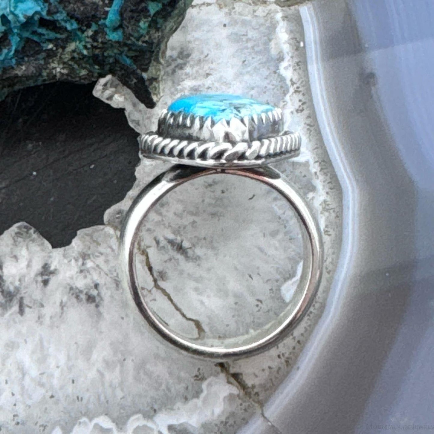 Sterling Silver Southwestern Style Teardrop Turquoise Ring Size 8.5 For Women