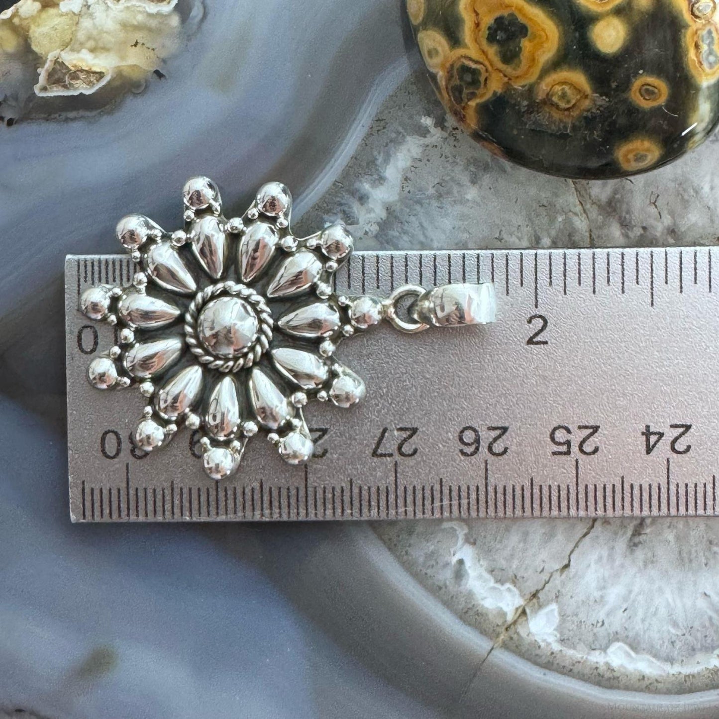 Sterling Silver Southwestern Style Decorated Cluster Floral Pendant For Women