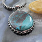 Sterling Silver Southwestern Style Large Oval Green Turquoise Pendant For Women