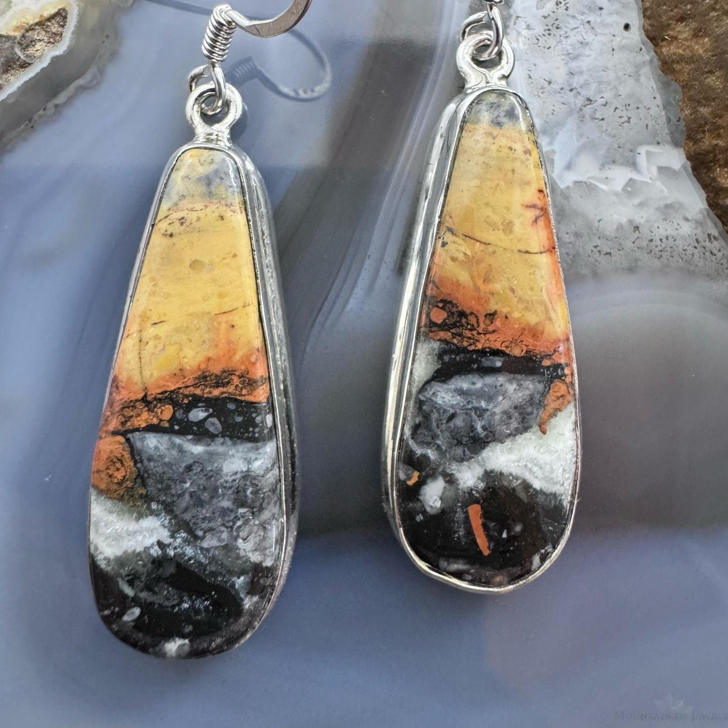 Sterling Silver Southwestern Style Teardrop Maligano Jasper Dangle Earrings For Women