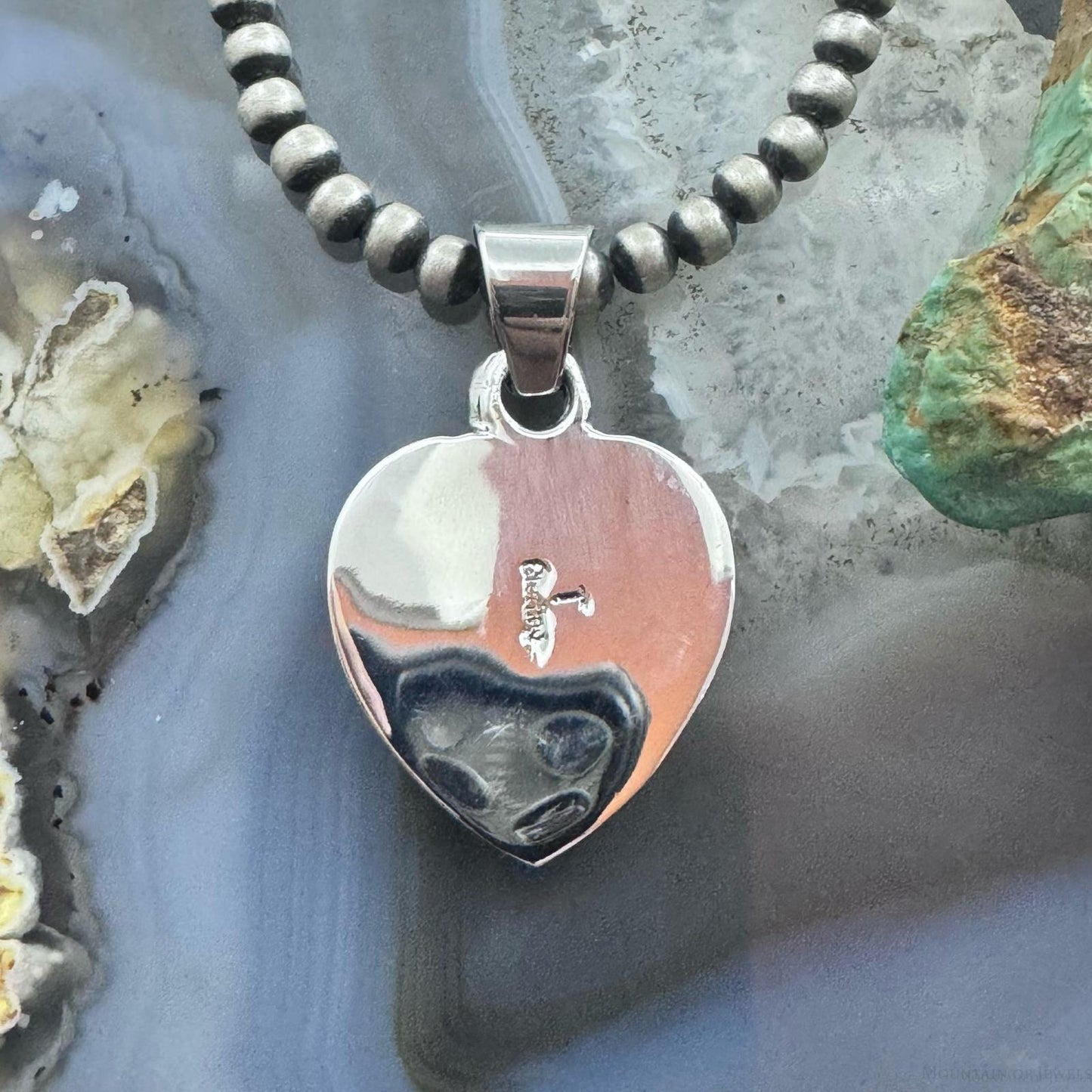 Native American Sterling Silver Wild Horse Decorated Heart Pendant For Women