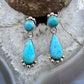 Sterling Silver Southwestern Style Round & Teardrop Turquoise Dangle Earrings For Women