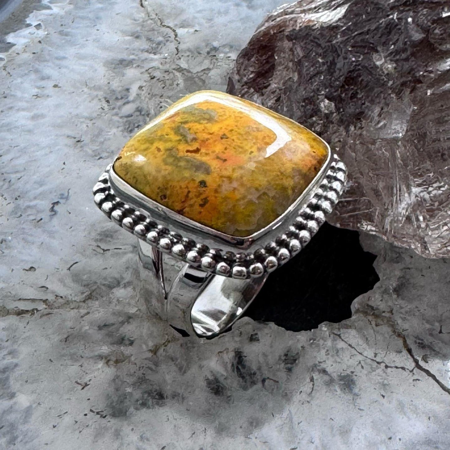 Sterling Silver Southwestern Style Bumblebee Jasper Mini Bar Ring 8 For Women