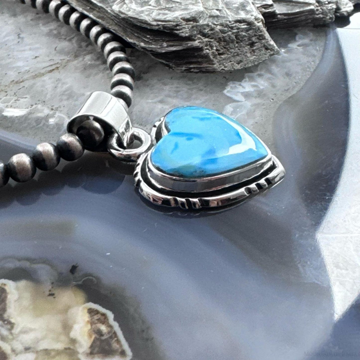 Native American Sterling Silver Blue Ridge Turquoise Heart Pendant For Women