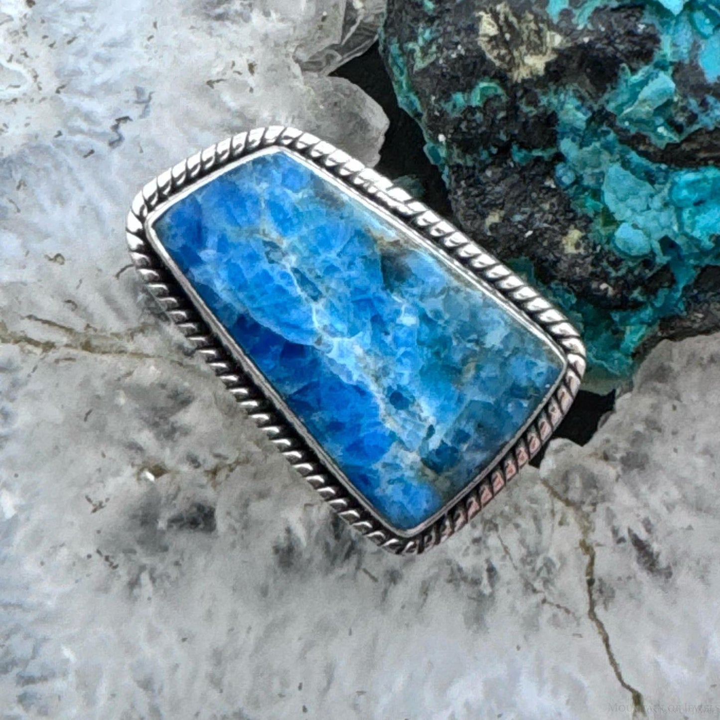 Sterling Silver Southwestern Style Trapeze Blue Apatite Ring Size 7 For Women