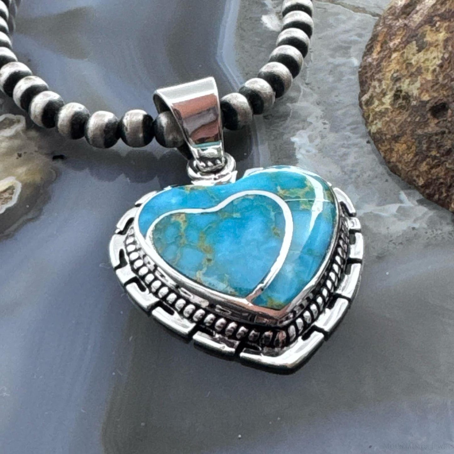 Native American Sterling Silver Blue Ridge Turquoise Double Heart Pendant For Women