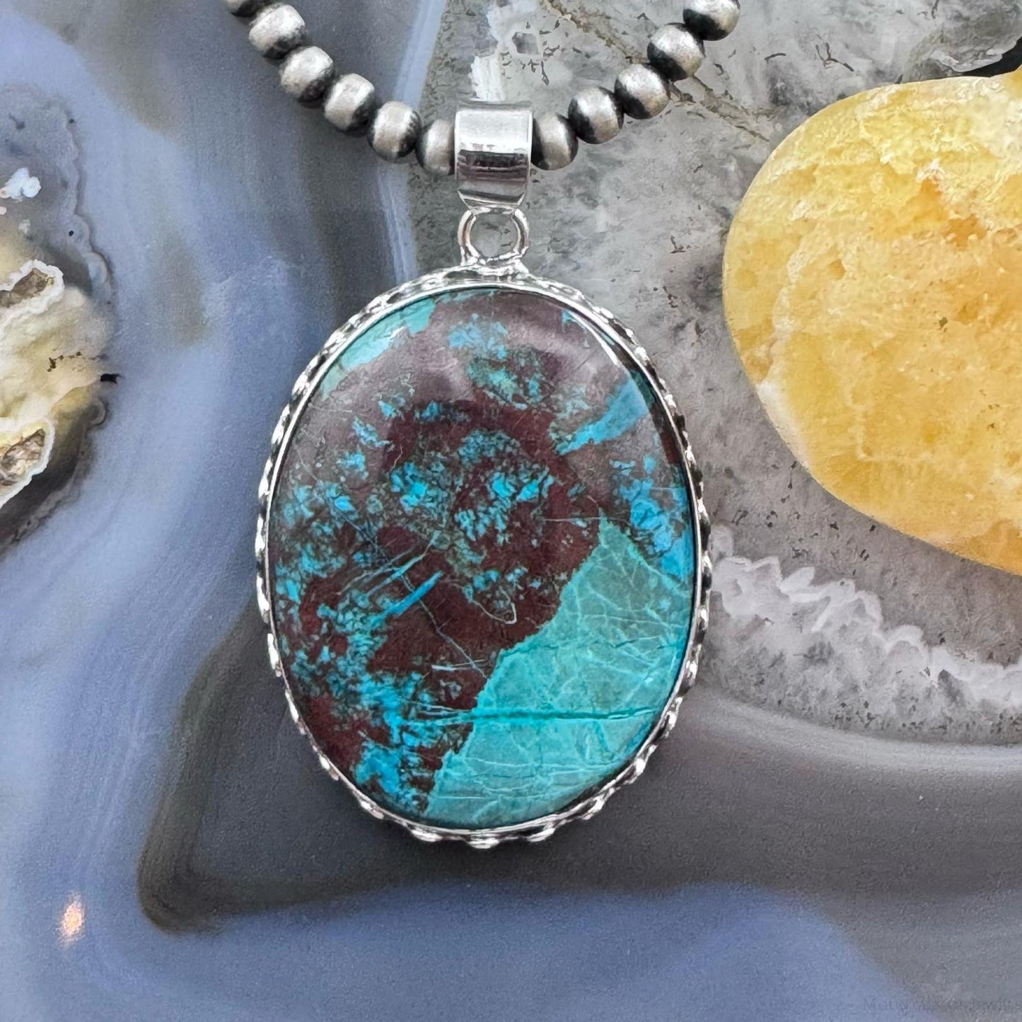 Sterling Silver Southwestern Style Large Oval Green Turquoise Pendant For Women