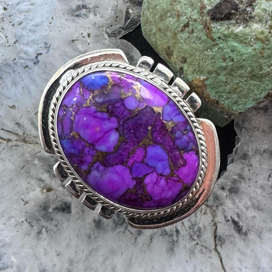 Sterling Silver  Southwestern Style Oval Purple Copper Turquoise Ring Size 8.75 For Women