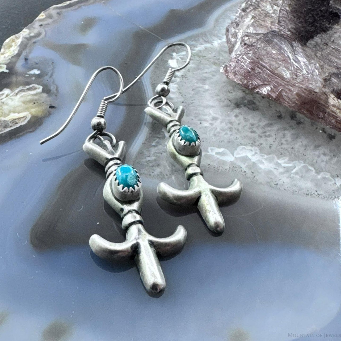 Arthur J. Williams Native American Sterling Silver Turquoise Dangle Earrings For Women
