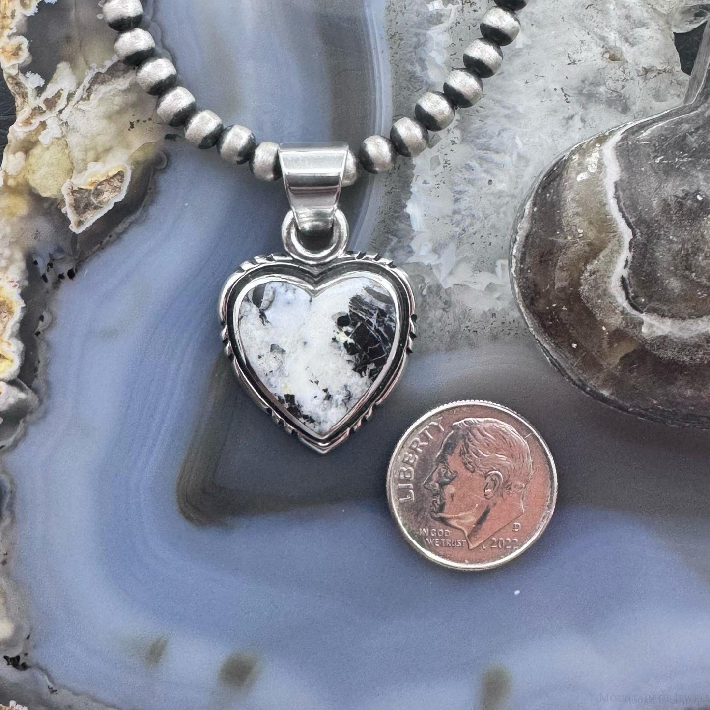 Native American Sterling Silver White Buffalo Decorated Heart Pendant For Women