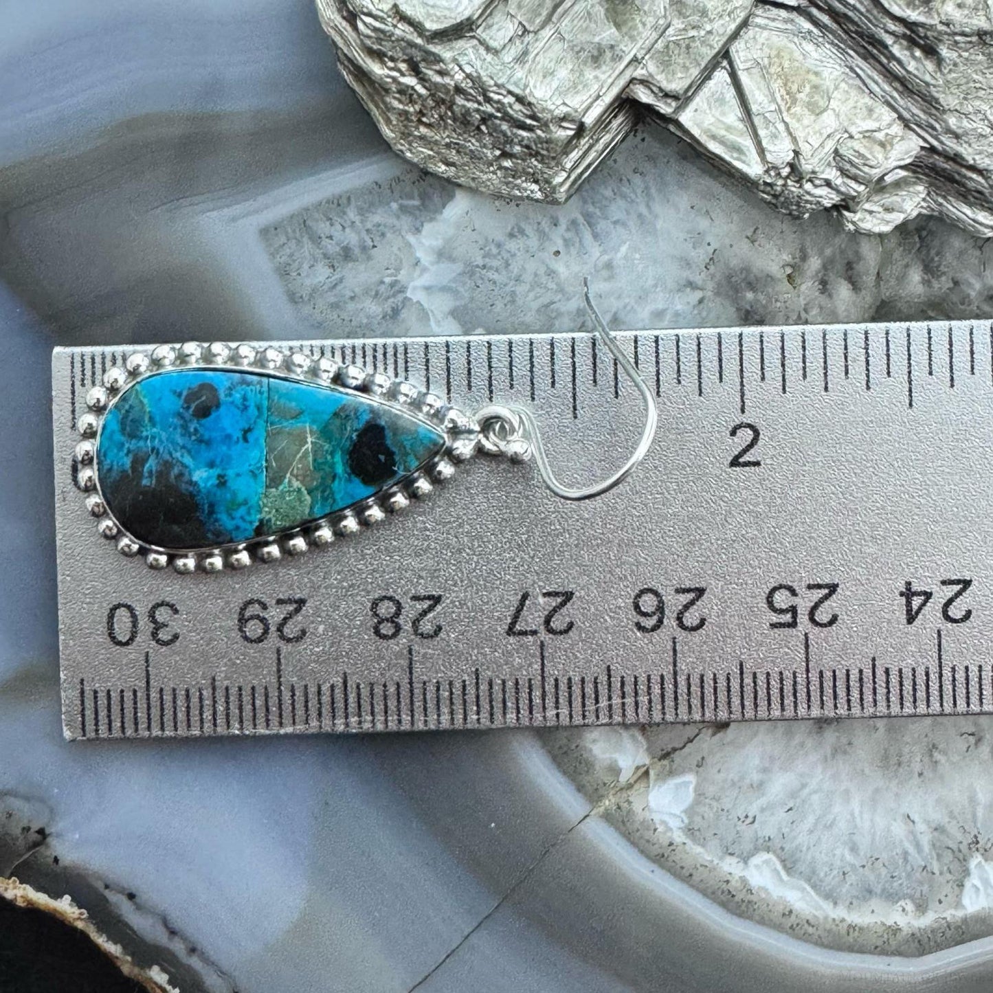 Sterling Silver Southwestern Style Teardrop Shattuckite Dangle Earrings For Women