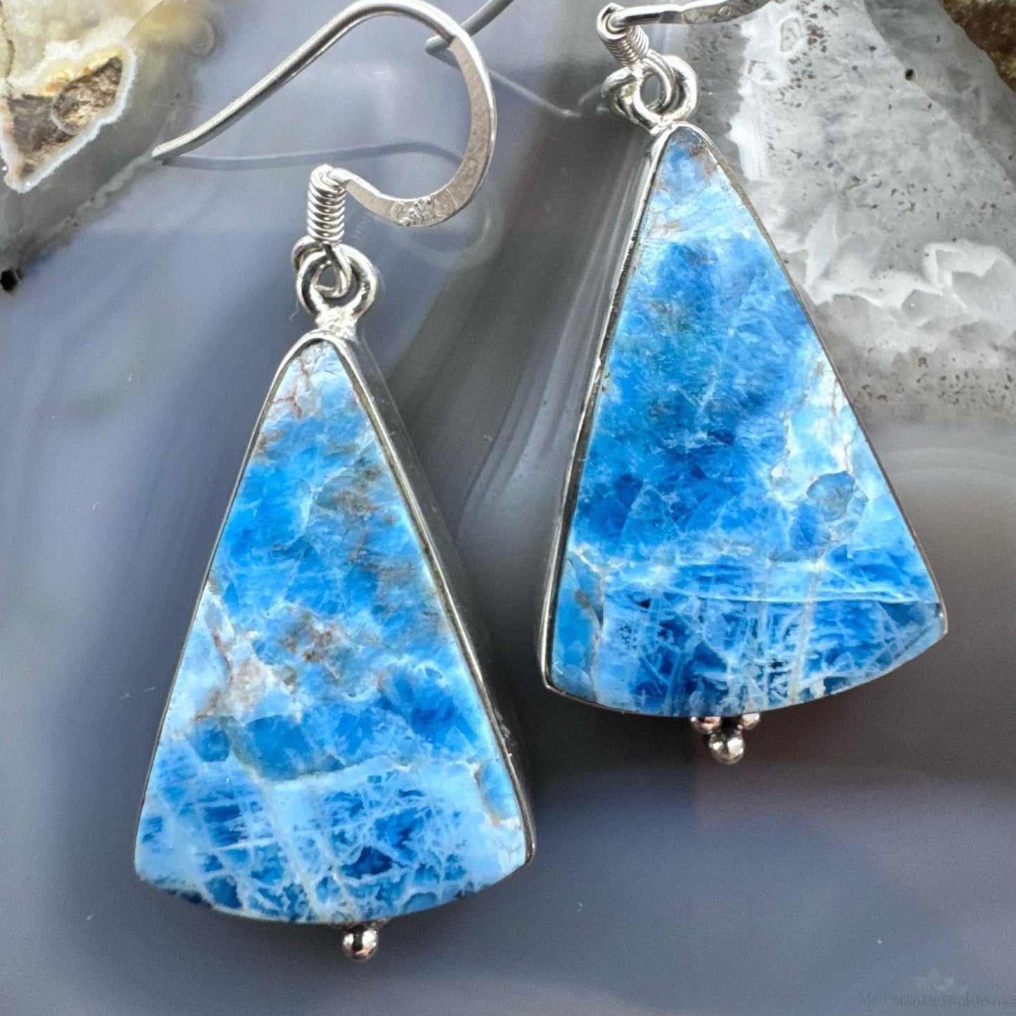 Sterling Silver Southwestern Style Triangle Blue Apatite Dangle Earrings For Women