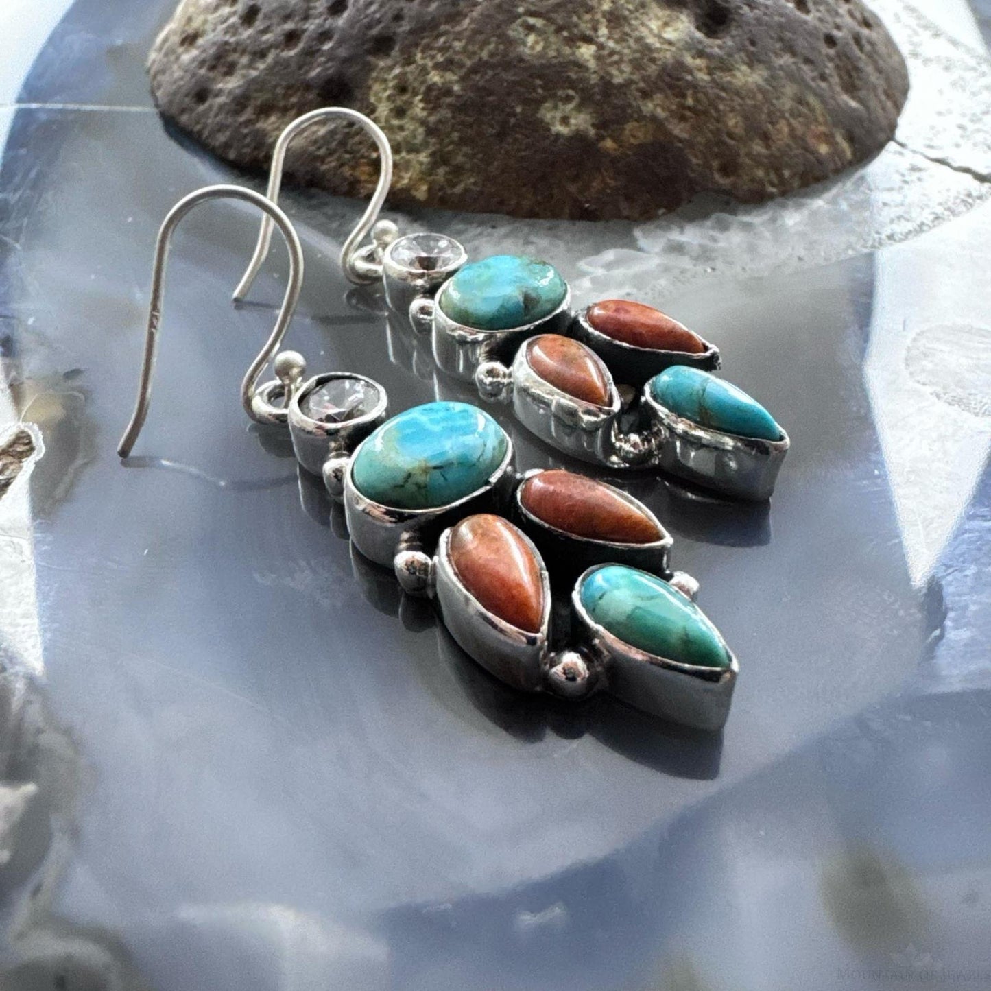 Sterling Silver Southwestern Style Multistone Cluster Dangle Earrings For Women #13