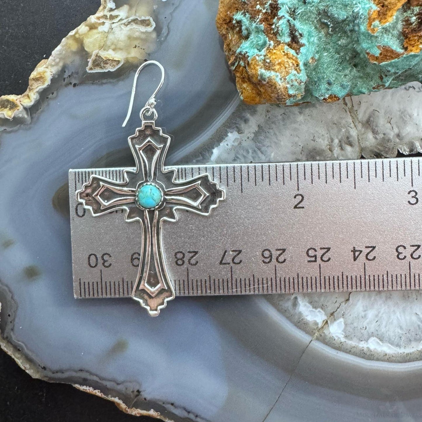 Sterling Silver Southwestern Style Turquoise Cross Dangle Earrings For Women