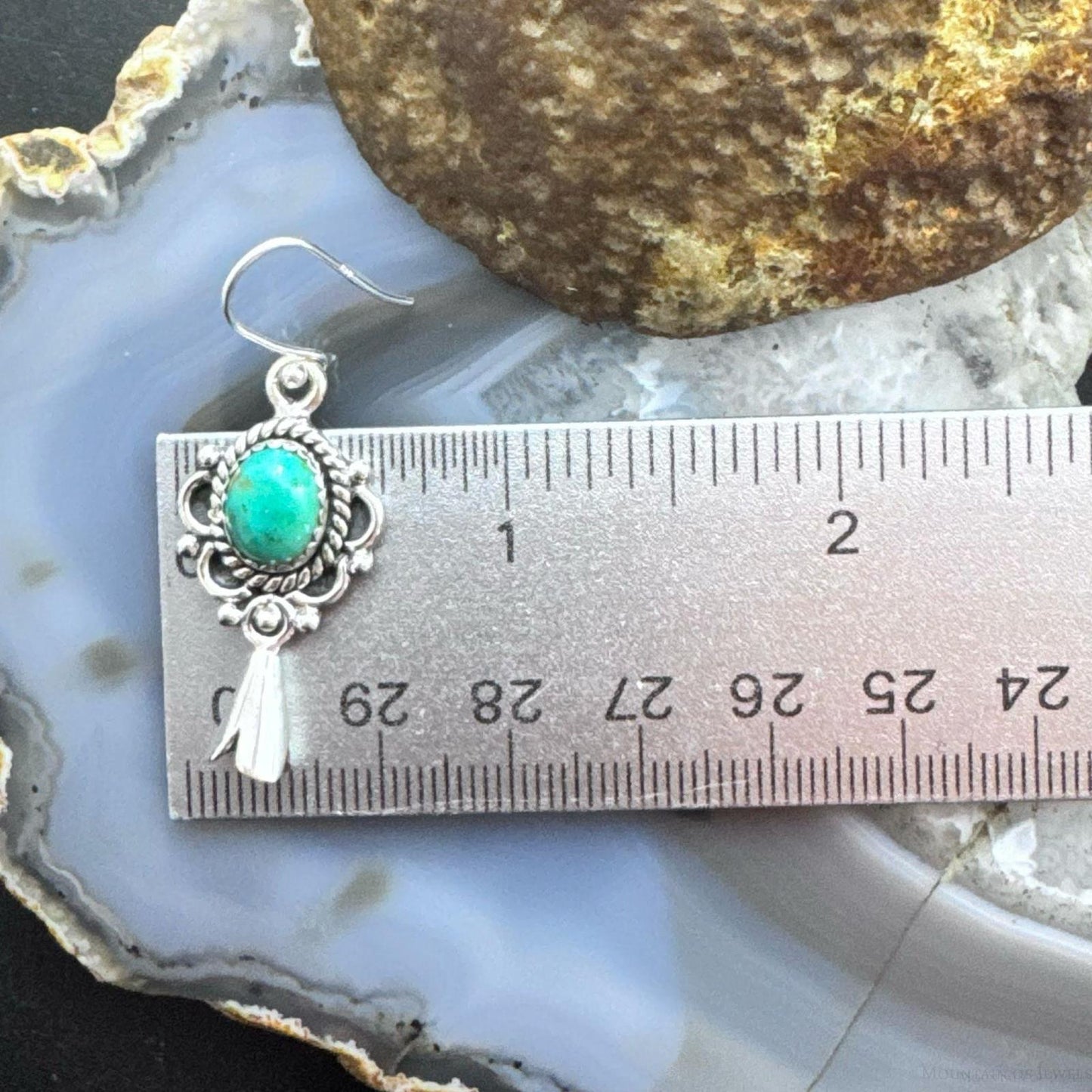 Sterling Silver Southwestern Style Oval Turquoise Squash Blossom Dangle Earrings For Women