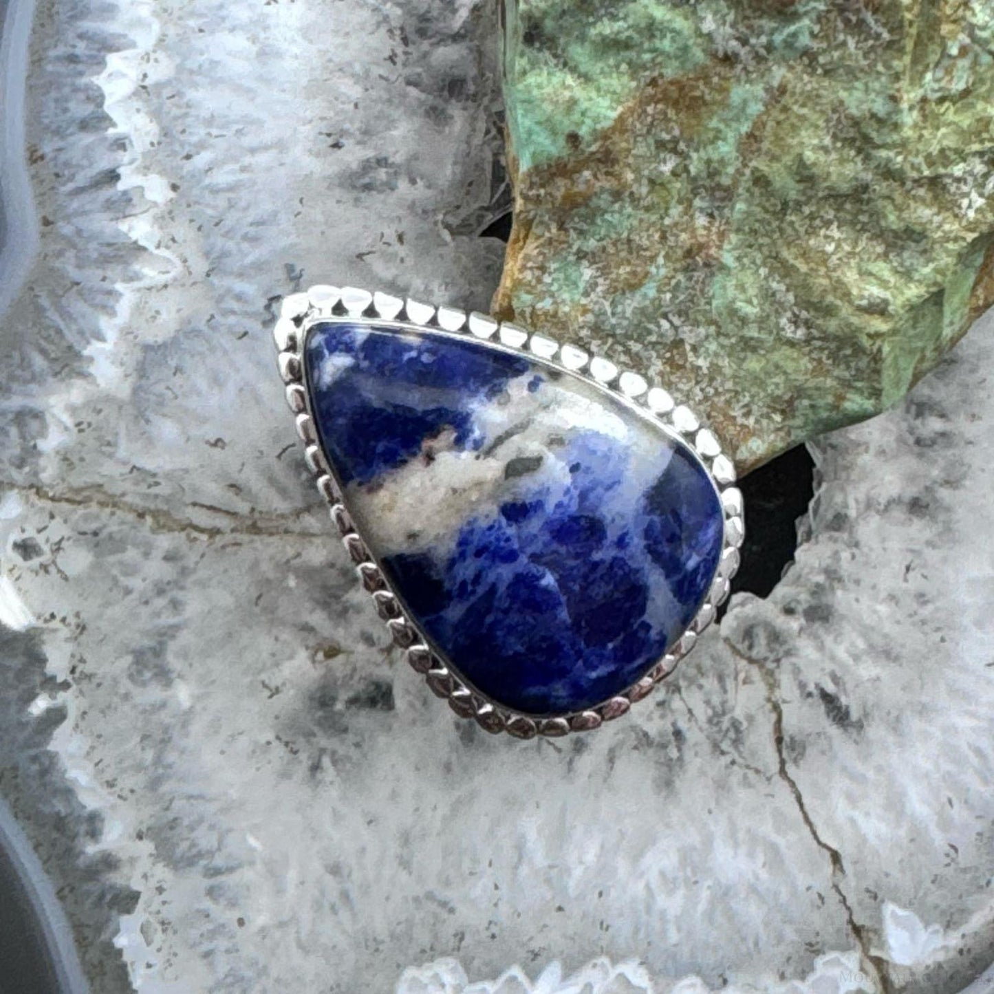 Sterling Silver Southwestern Style Teardrop Sodalite Ring Size 7.75 For Women