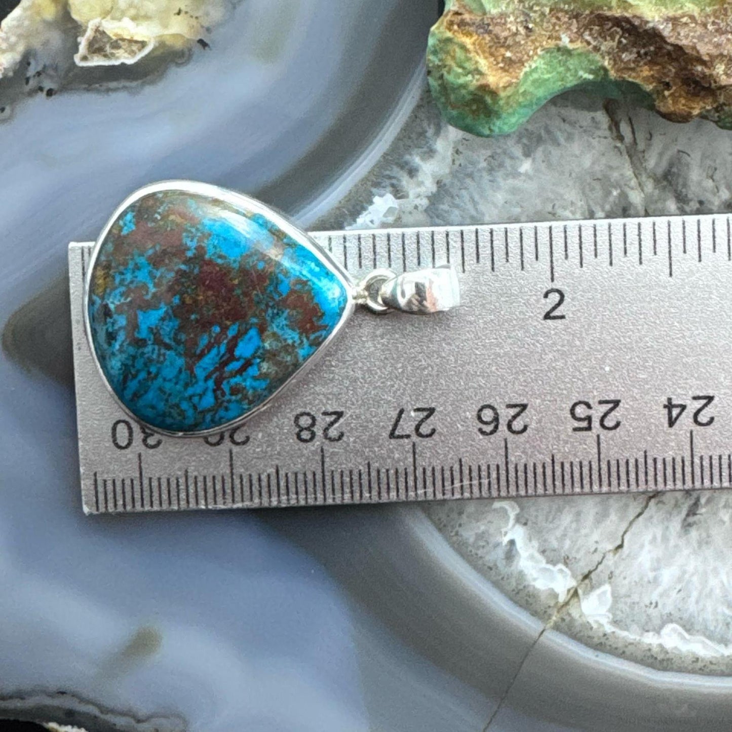 Sterling Silver Southwestern Style Wide Teardrop Chrysocolla Pendant For Women