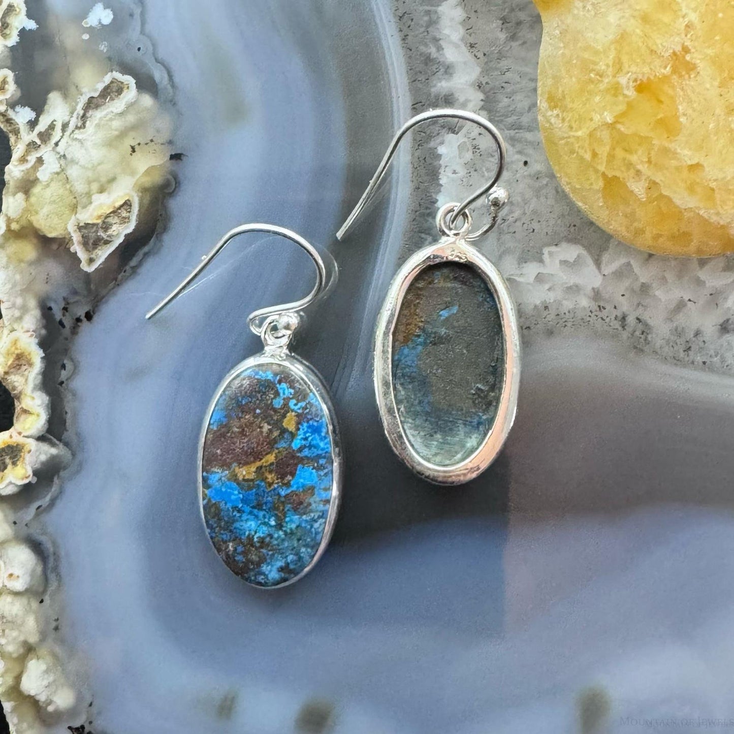 Sterling Silver Southwestern Style Oval Chrysocolla Dangle Earrings For Women