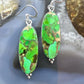 Sterling Silver Southwestern Style Elongated Oval Green Copper Turquoise Dangle Earrings For Women