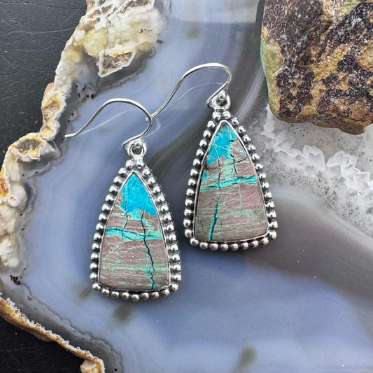 Sterling Silver Southwestern Style Triangle Shattuckite Dangle Earrings For Women #2